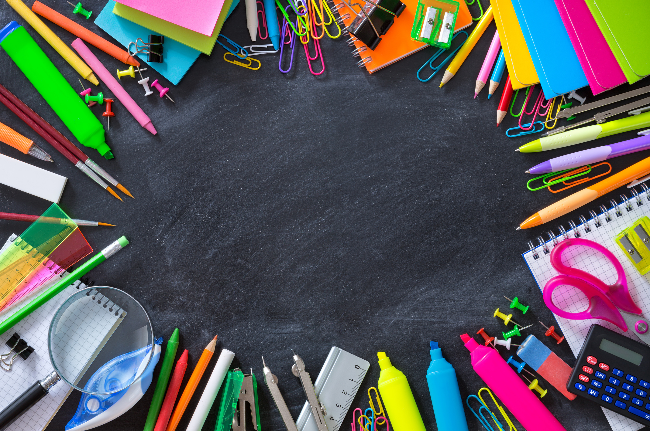 School stationery on blackboard framing - back to School